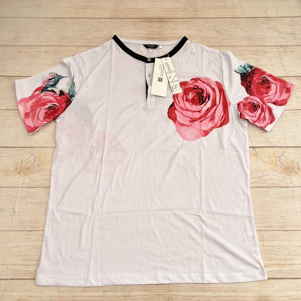 Coofandy Men's Size M Floral Stretch Short Sleeve White T-Shirt Size XL